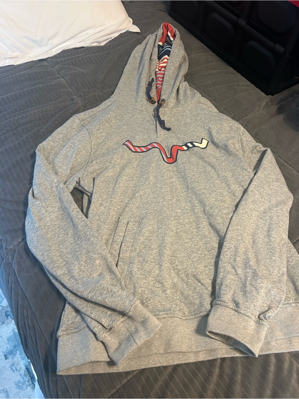 Kimes Ranch Grey Hooded Sweatshirt with Red & Cream Graphic